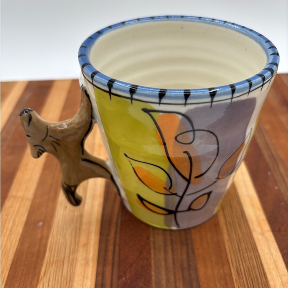 PARKER KUHNS ART POTTERY ECCLETIC COFFEE MUG DOGGIE HANDLE LEAF DESIGN SIGNED - Picture 4 of 9
